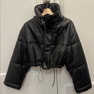 Brognano Cropped Faux Leather Puffer Jacket